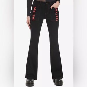 Skelanimals (from Hot Topic) Black Flare Jeans with Red Grommets -Sz 7